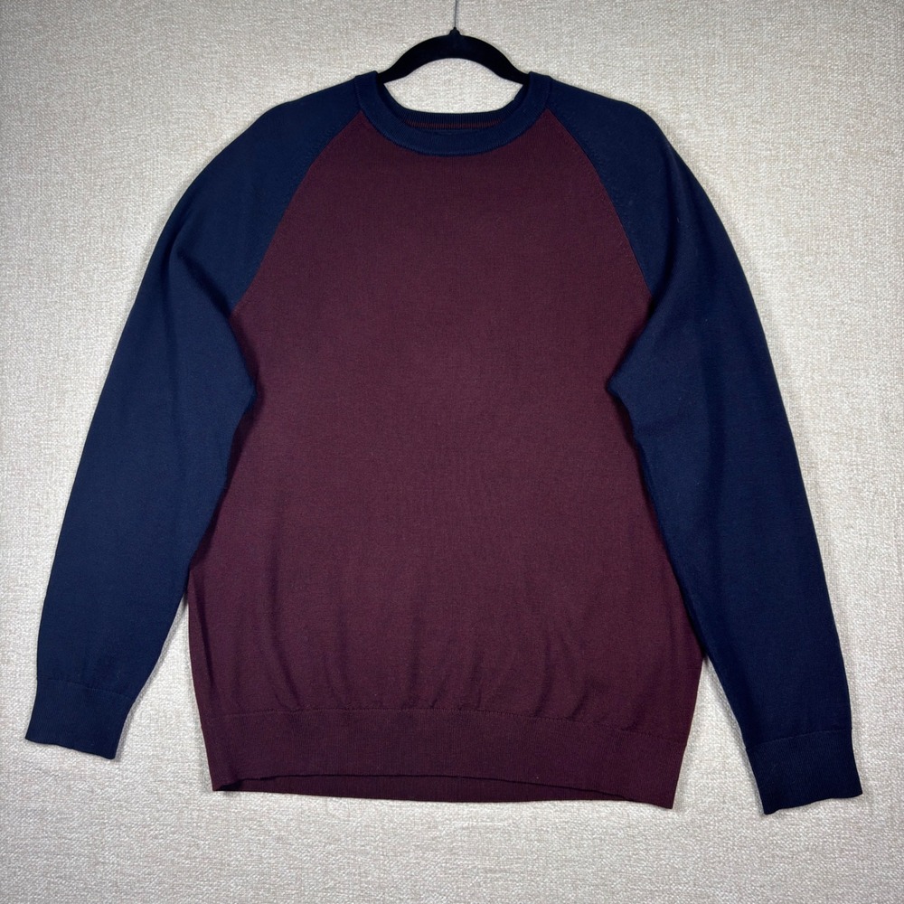 Banana Republic Italian Merino Wool Sweater Mens Large Raglan Burgundy Navy Blue